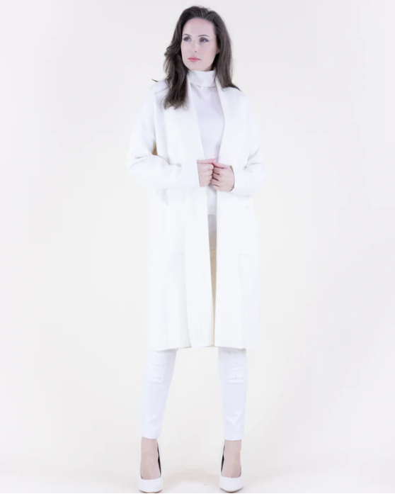 Open Front Shawl Collar Coatigan - White