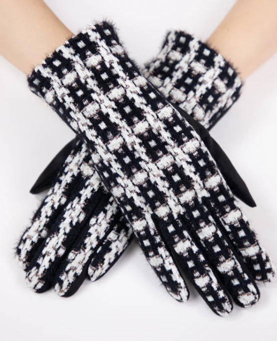 Plaid Tweed Metallic Thread Glove - Black