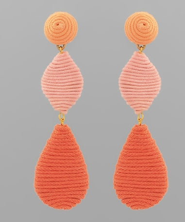 E477 - Multi-Teardrop Wrapped Dangle - Coral