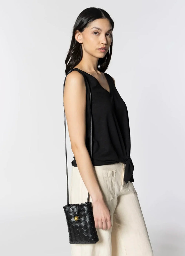 Woven Phone Crossbody Handbag - Black