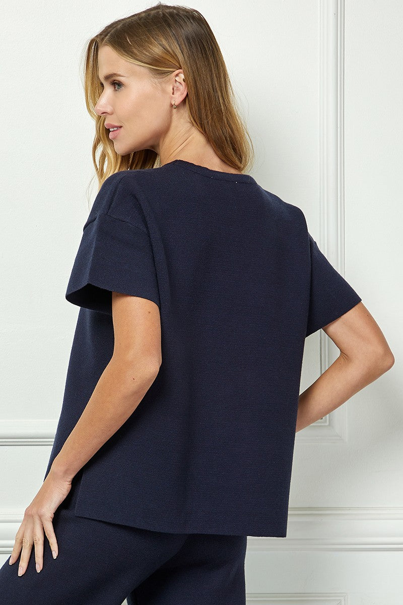 Short Sleeve Knit Top - Navy