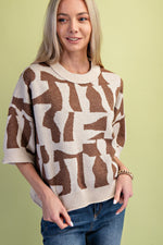 Geometric Short Sleeve Sweater - Brown