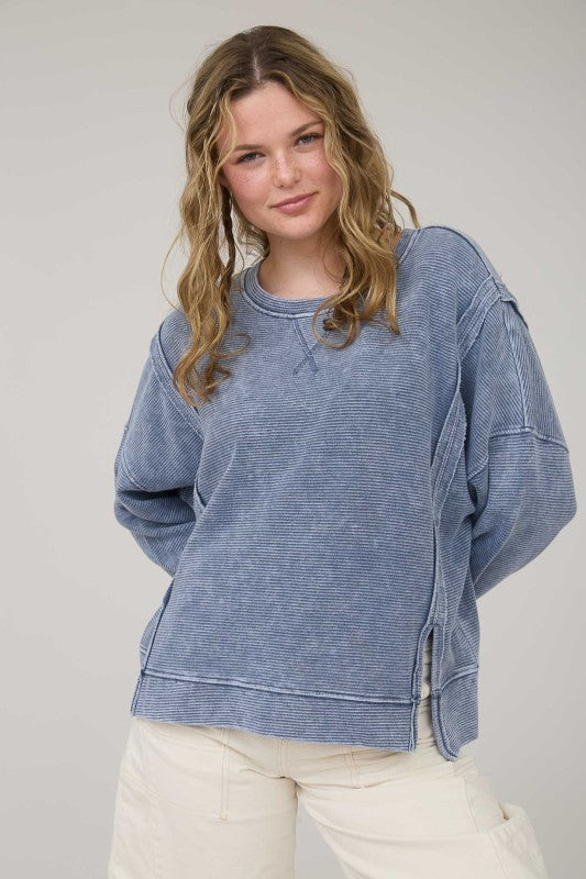 Mineral Wash Side Slit Top - Denim