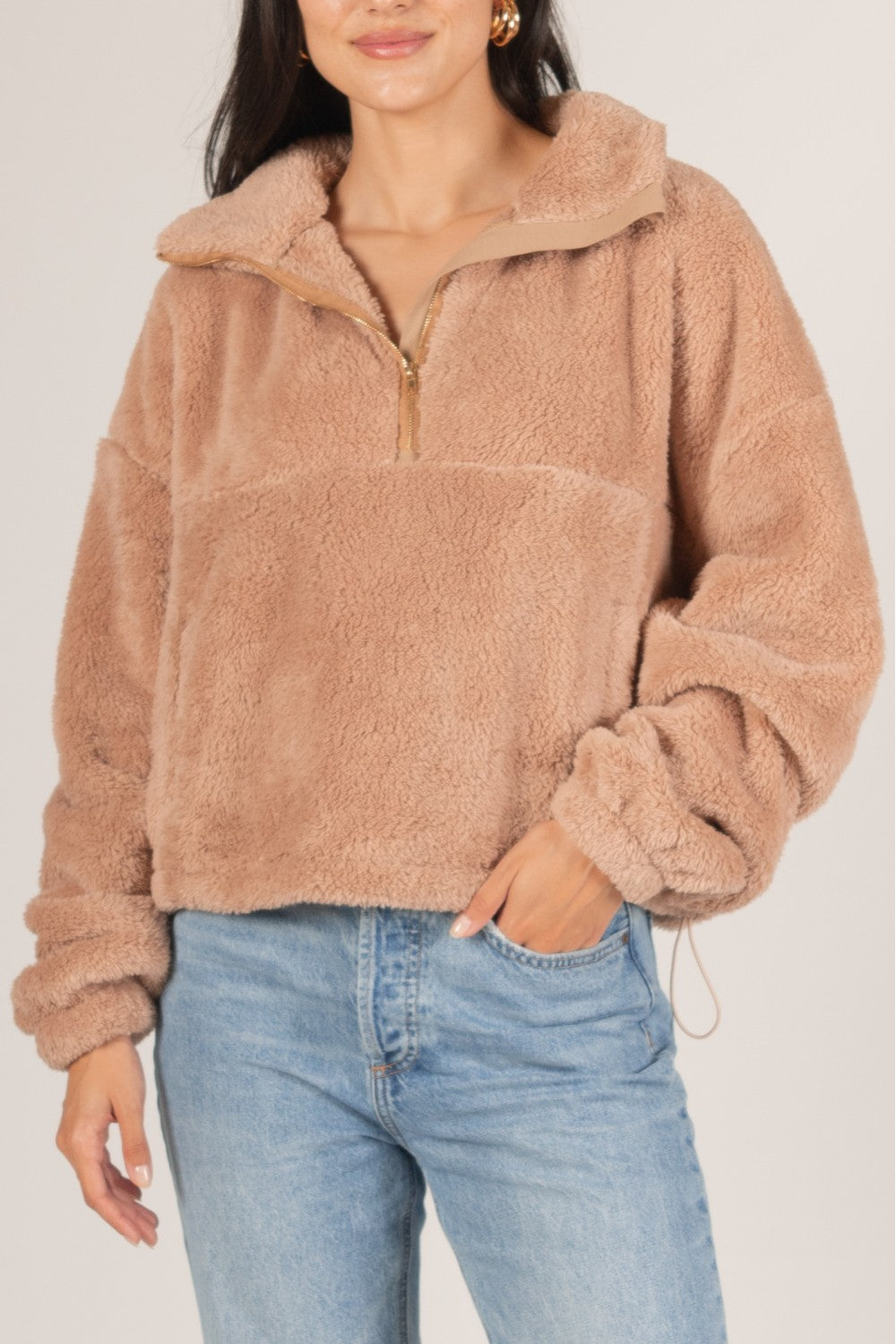 Mochaly♡ Fleece Quarter-Zip Pullover - Mocha – The Coral Sash