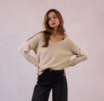 Sparkle V-Neck Sweater - Cream