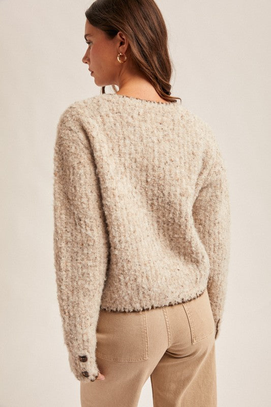 Speckled Yarn Edge Stitch Cardigan - Taupe