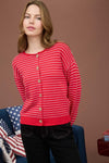 Stripe Button-Down Cardigan - Red