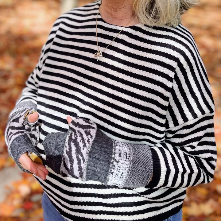 Striped Drop Shoulder Sweater - Black/White