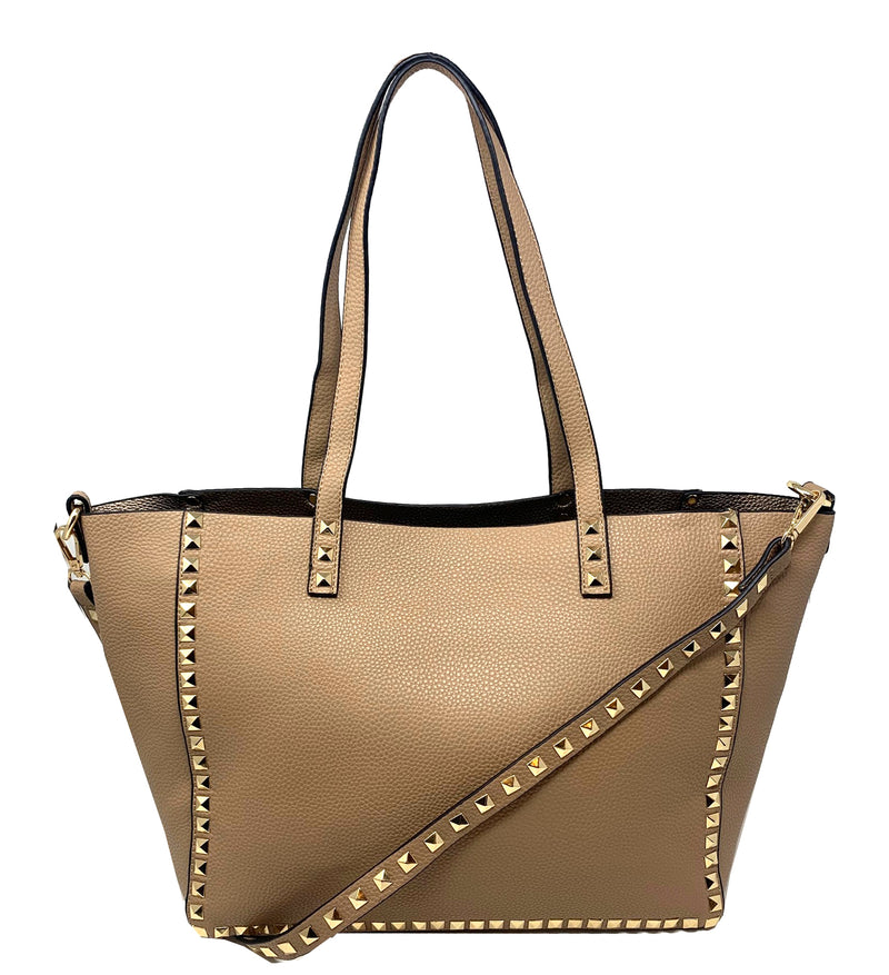 Studded Tote/Handbag - Nude/Gold
