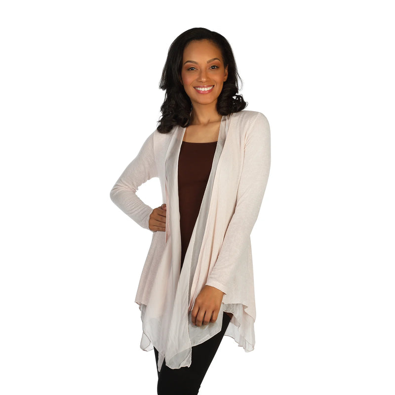 SKNY T Knit and Silk Cardigan - Pale Pink