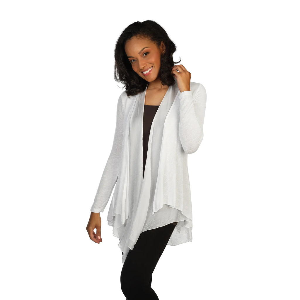 SKNY T Knit and Silk Cardigan - White
