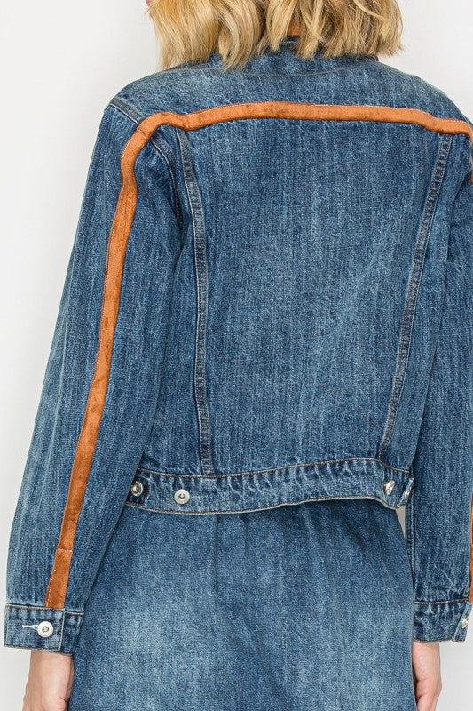 Suede Accent Denim Jacket - Med.