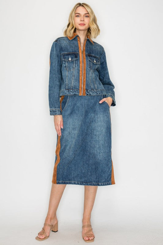 Suede Accent Denim Jacket - Med.