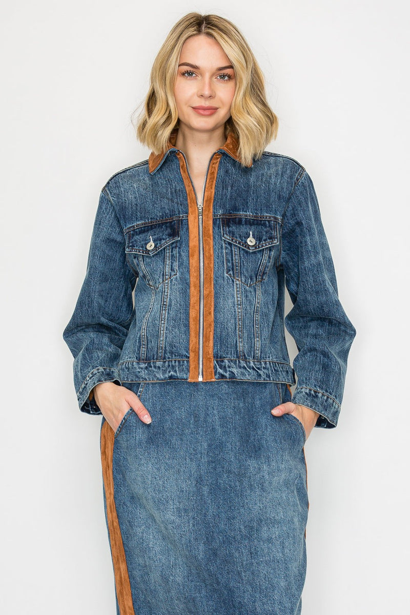 Suede Accent Denim Jacket - Med.