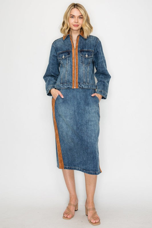 Suede Accent Denim Skirt - Med.