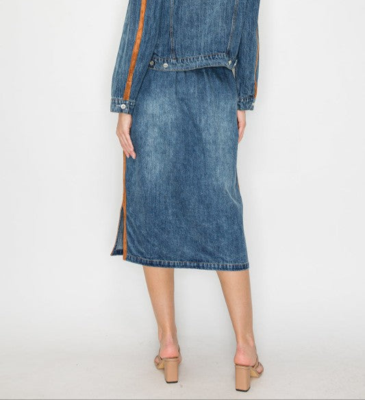 Suede Accent Denim Skirt - Med.