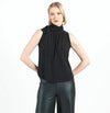 Mock Neck-Tie Detail Top - Black