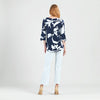 Leaf Print w/Cuff Tie Detail Top - Navy/White