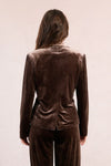 Tailored Collar Velvet Blazer - Brown