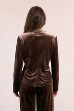 Tailored Collar Velvet Blazer - Brown