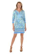 V-Notch Neck Dress - Blue Multi