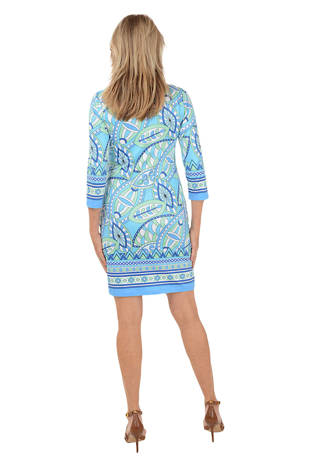 V-Notch Neck Dress - Blue Multi