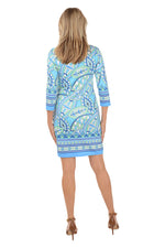 V-Notch Neck Dress - Blue Multi