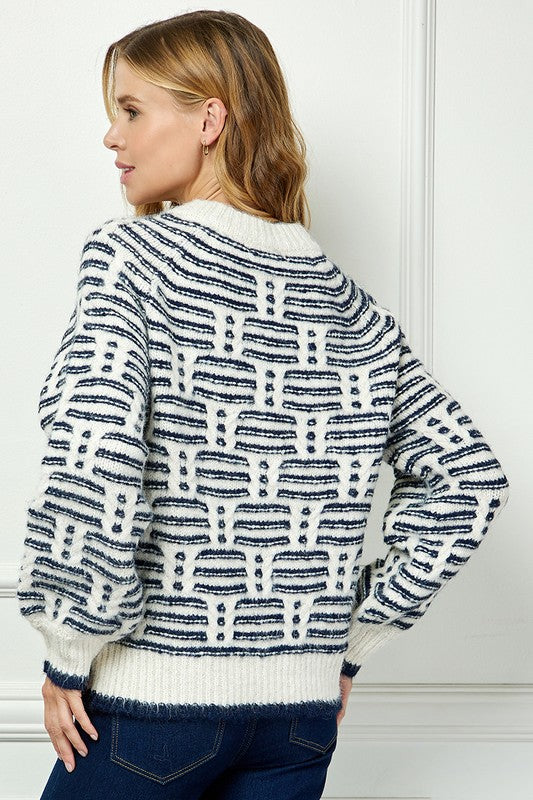 Textured Pattern Sweater - Cream/Navy