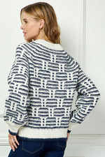 Textured Pattern Sweater - Cream/Navy