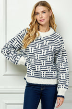 Textured Pattern Sweater - Cream/Navy