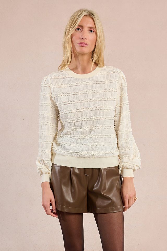 Textured Stripe Long Sleeve Top - Off White