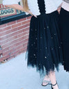 Tulle Hanky Hem with Pearls Skirt - Black