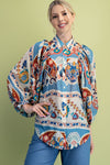 Tuscan Pattern Button-Down Top - Slate