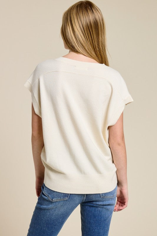 V-Neck Sleeveless Top - Cream
