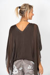 V-Neck Silky Sleeve Tank - Brown
