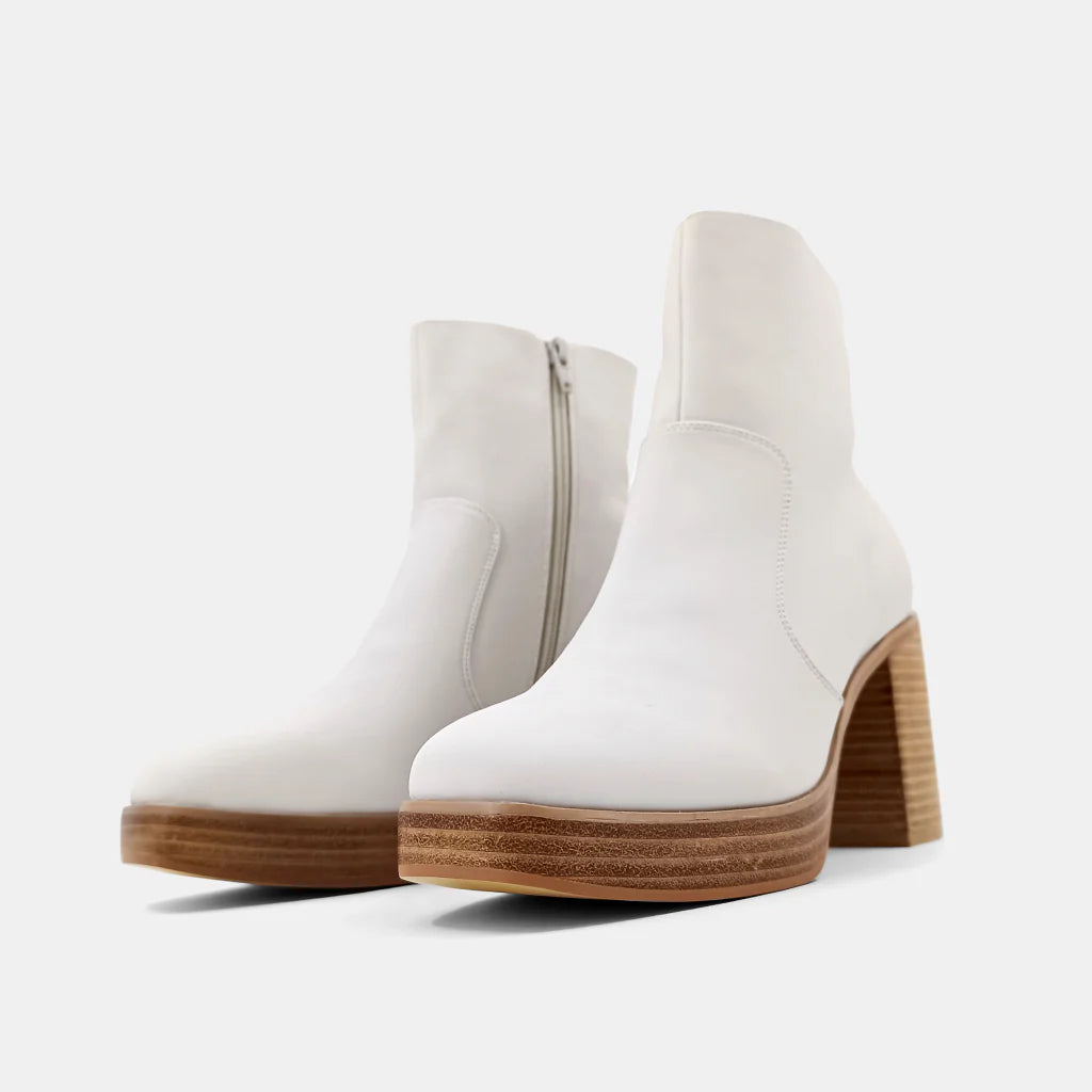 Vernita Stacked Heel Ankle Boot - Bone