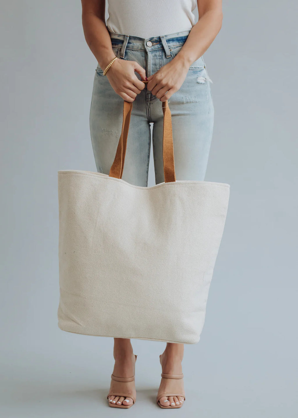 Drink on the Lake Canvas Tote - Cream