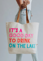 Drink on the Lake Canvas Tote - Cream