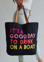 Drink on the Boat Canvas Tote - Navy