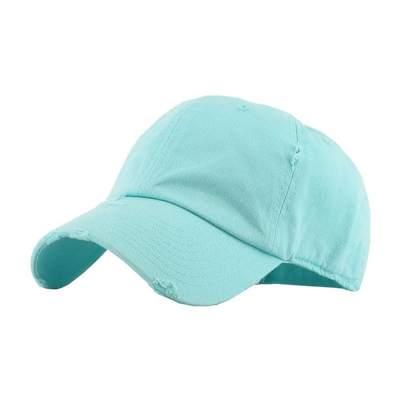 Solid Distressed Ball Cap - Lt. Aqua