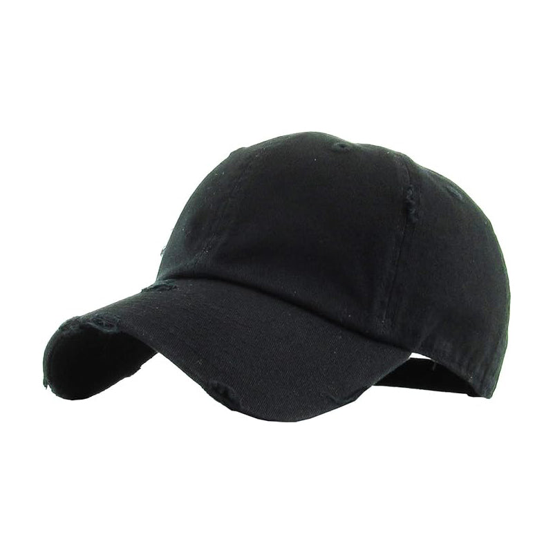 Solid Distressed Ball Cap - Black