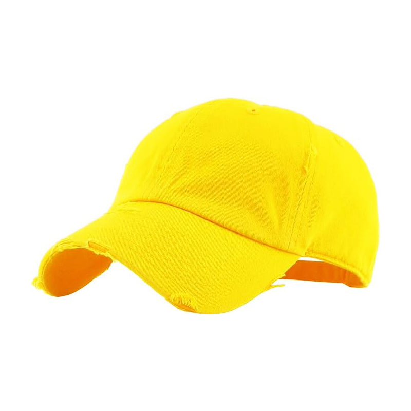 Solid Distressed Ball Cap - Yellow