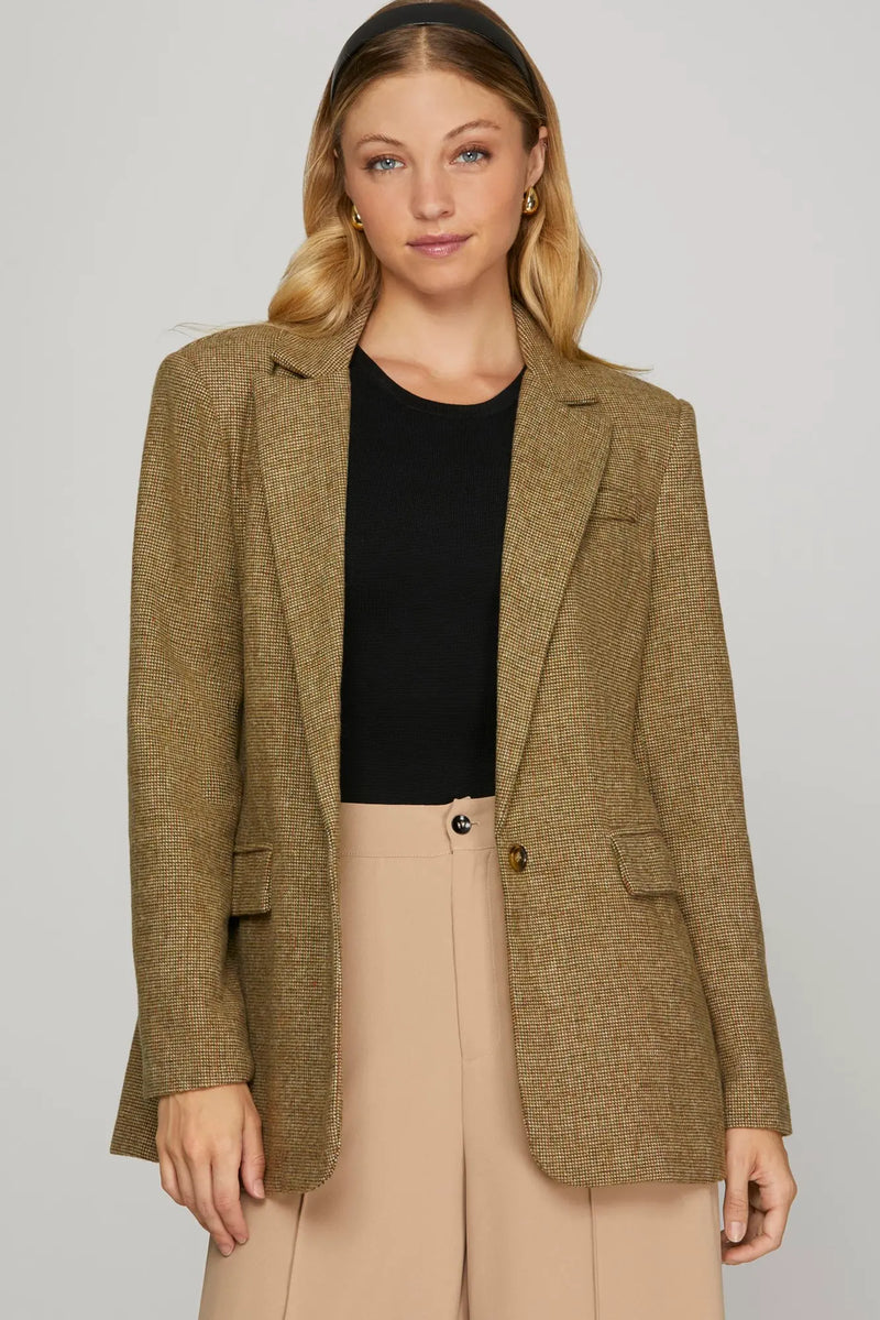 Wool Blend Blazer - Olive Brown