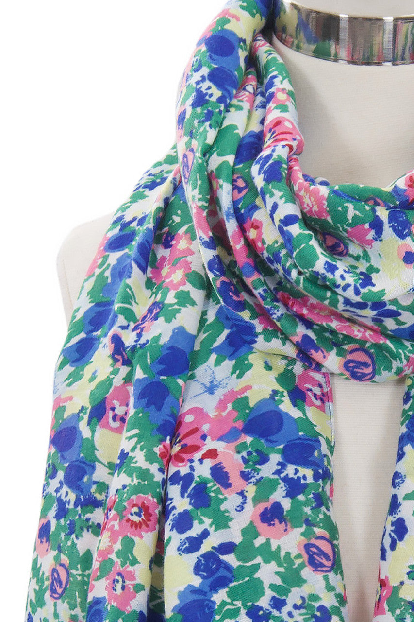 Mini Print Floral Scarf - Blue Multi