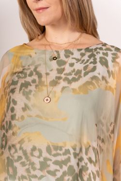 Abstract Camo Silky Top - Olive/Multi