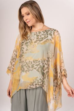 Abstract Camo Silky Top - Olive/Multi