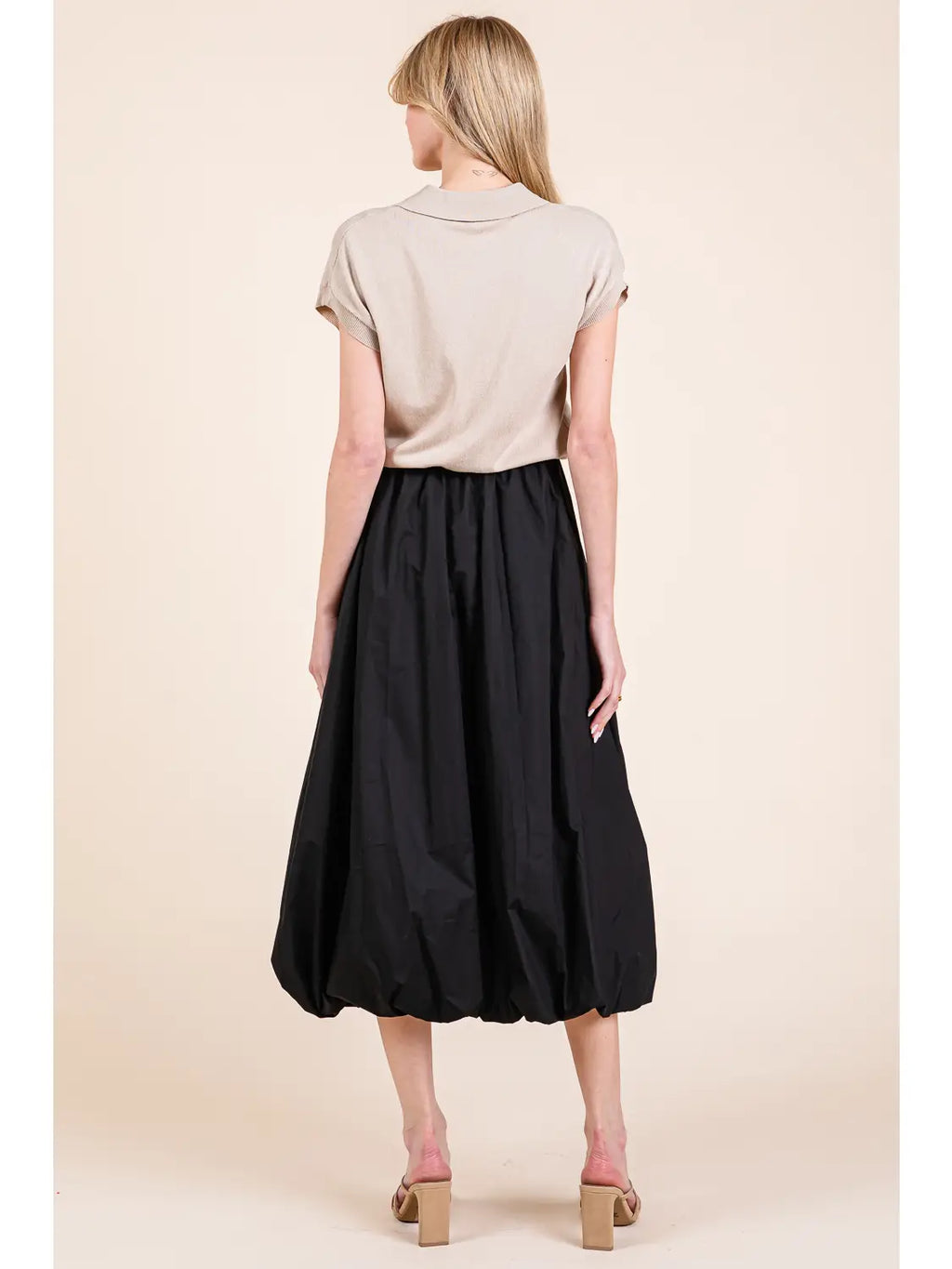 Solid Midi Bubble Skirt - Black