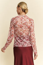 Mini Floral Mesh Long Sleeve Top - Pink