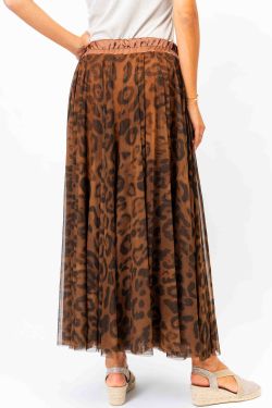 Leopard Tulle Maxi Skirt - Rust