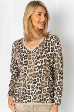 Leopard Shimmer Print Top - Cream